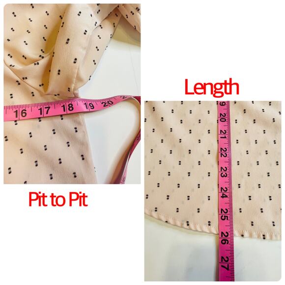 Elle Peach Whip Polka Dot Tie Neck Long Sleeve Sheer Chiffon Career Top Blouse S - Picture 10 of 10